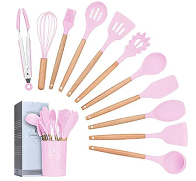 SET 12 UTENSILI DA CUCINA IN SILICONE E IN LEGNO